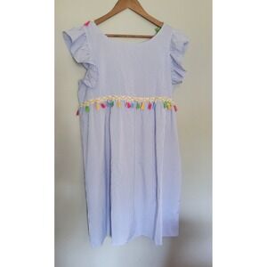Shein Fiesta Ruffles Dress size XL Blue & Whited stripped tassle sundress - M